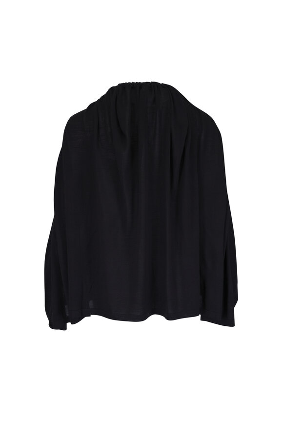 Totême Black Wool & Silk Drawstring Cape - view 2