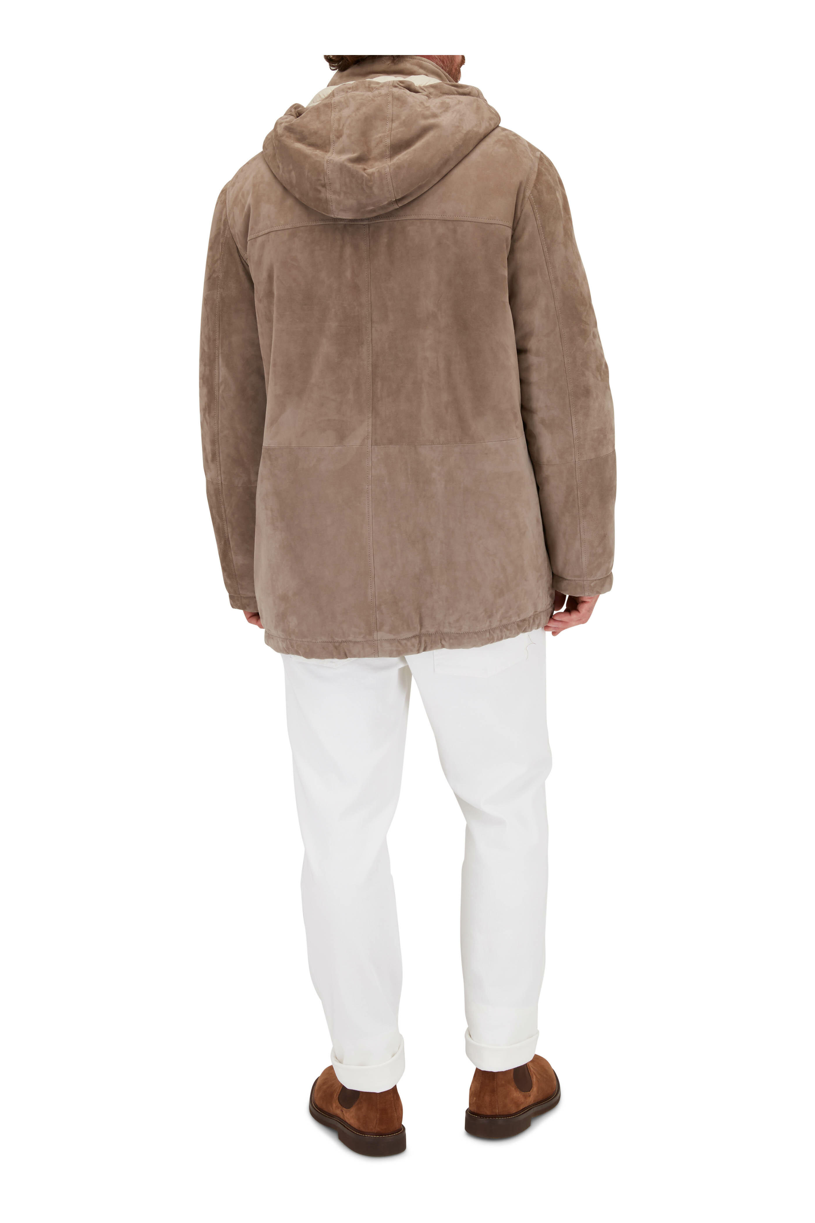 Brunello Cucinelli - Gray Suede Hooded Parka | Mitchell Stores