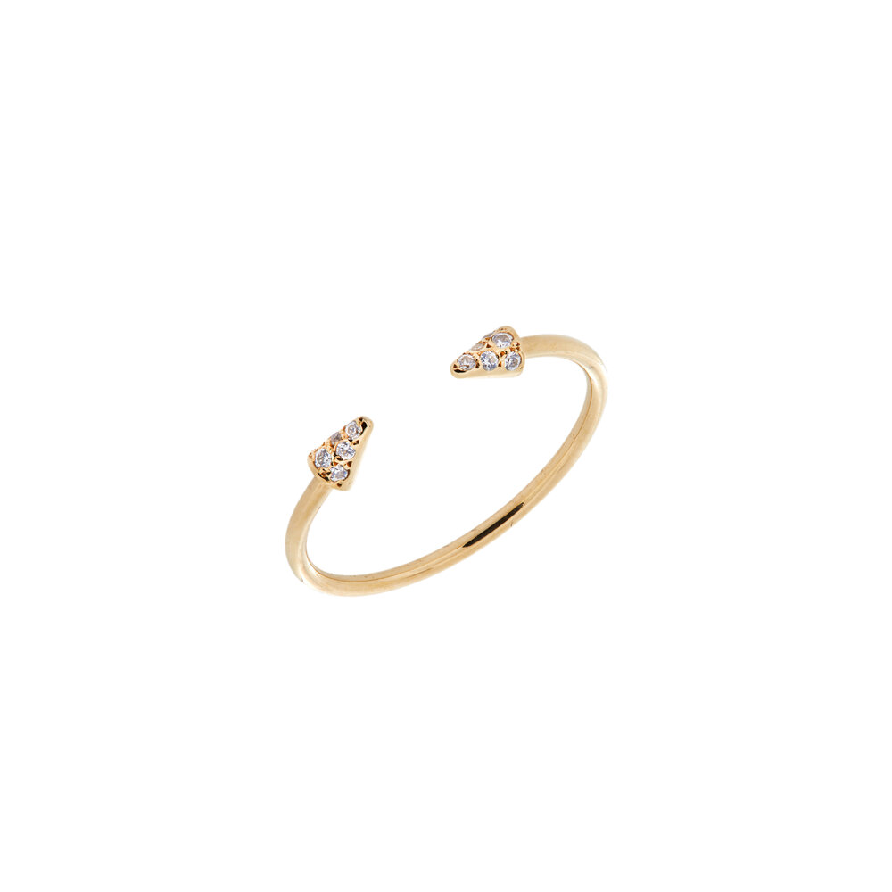 Ikeana Makri - 10K Yellow Gold Zircon Double Spike Ring