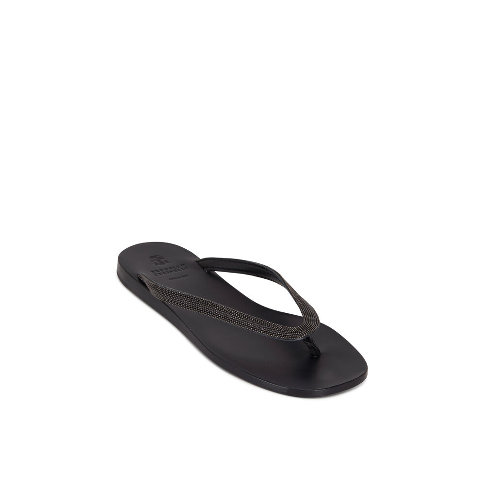 Brunello Cucinelli - Black Leather Monili Thong Sandal