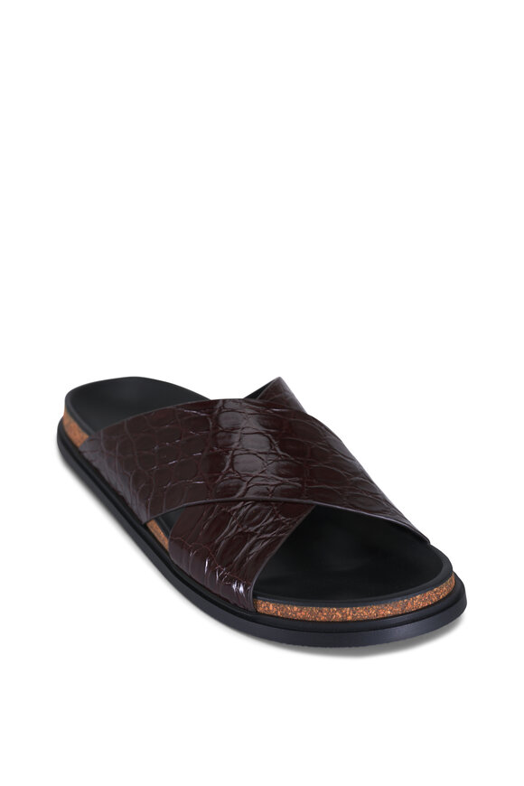 The Row Criss Cross Lacquer Brown Embossed Leather Sandal - view 1