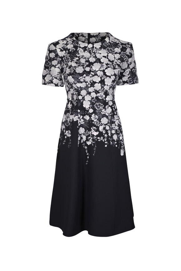 Adam Lippes Evangeline Black & Silver Printed Dress