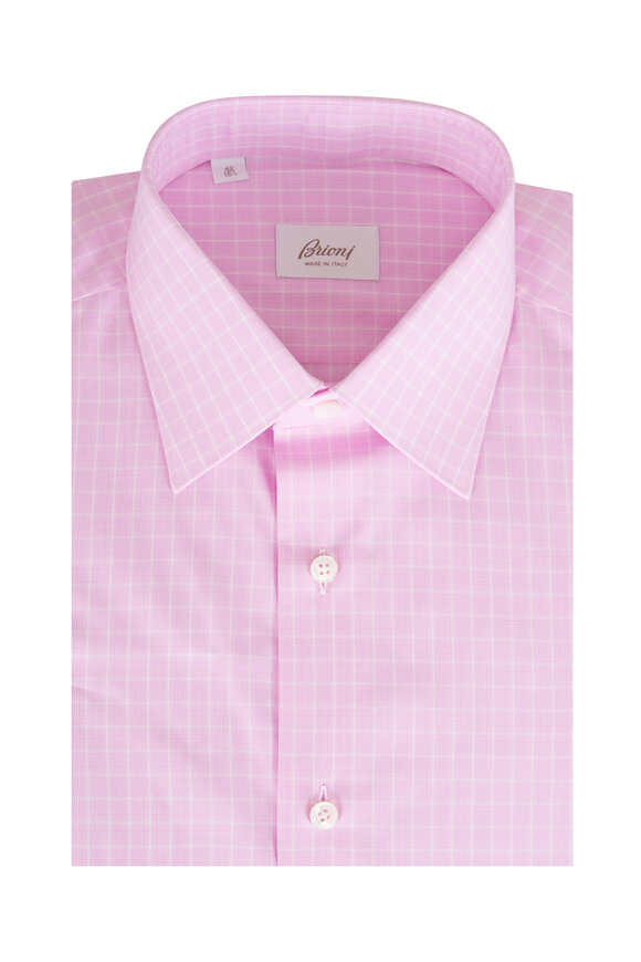 Brioni Pink Check Cotton Dress Shirt - view 1