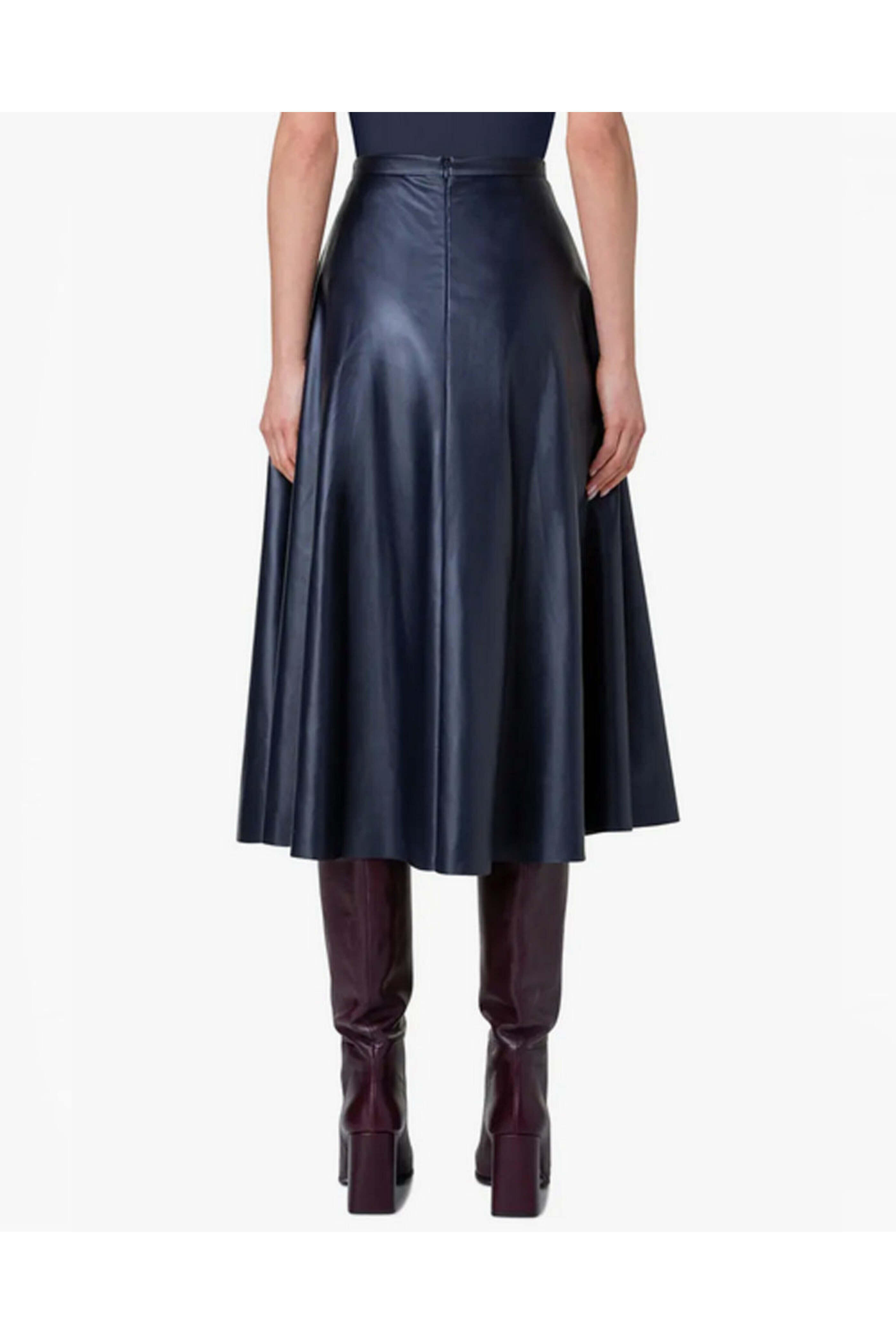 Akris Punto - Navy Vegan Leather Midi Skirt