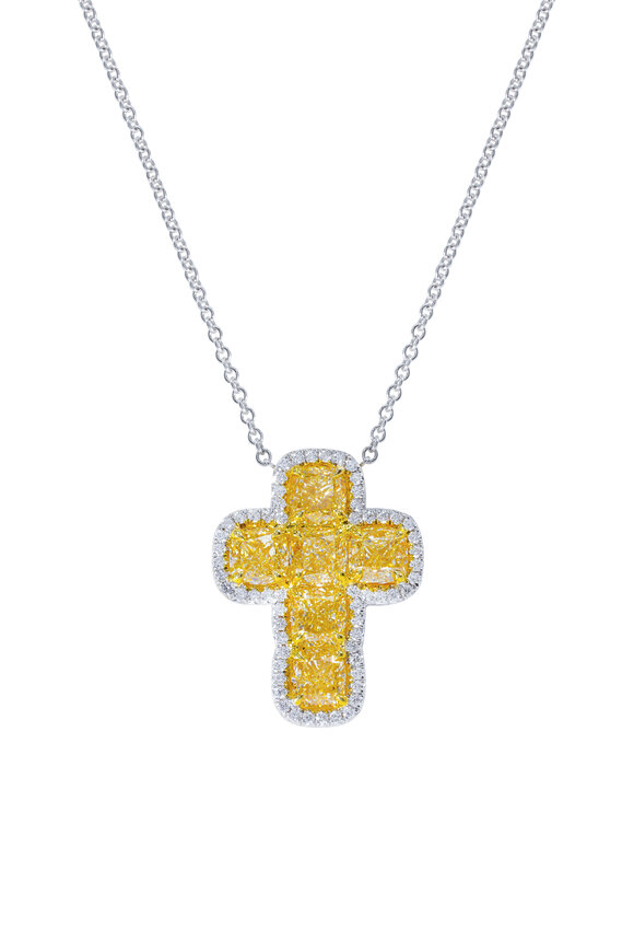 Diana M Jewels 18k Two Tone Diamond Cross Pendant Necklace - view 1