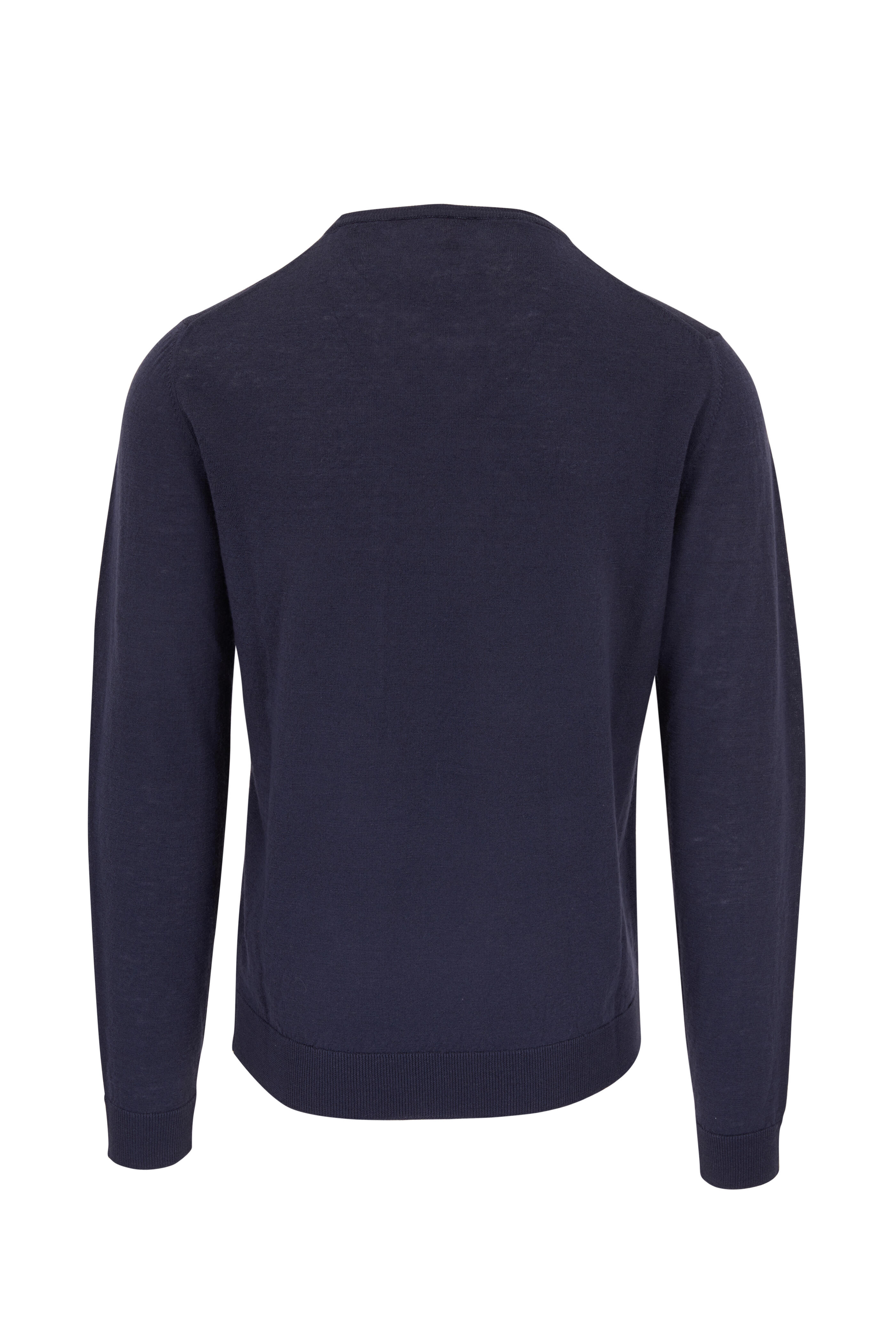 Isaia - Navy Linen & Cashmere Crewneck Sweater | Mitchell Stores