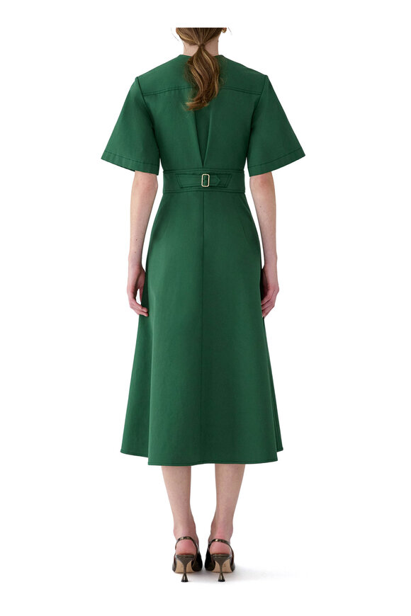 Carolina Herrera Racing Green Cotton A-Line Dress - view 3
