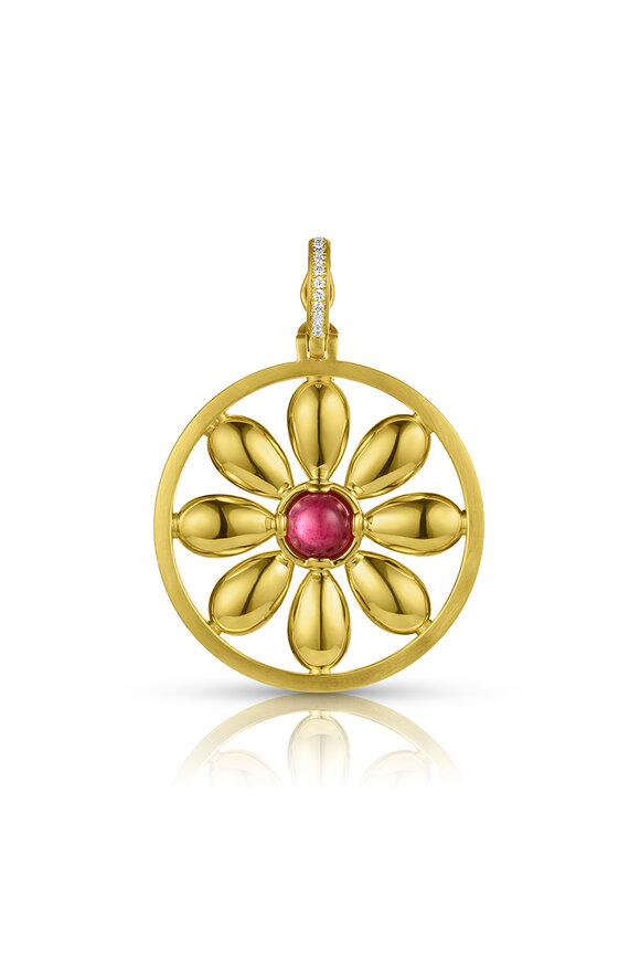 Leigh Maxwell 18k Yellow Gold Pink Tourmaline Flora Pendant
