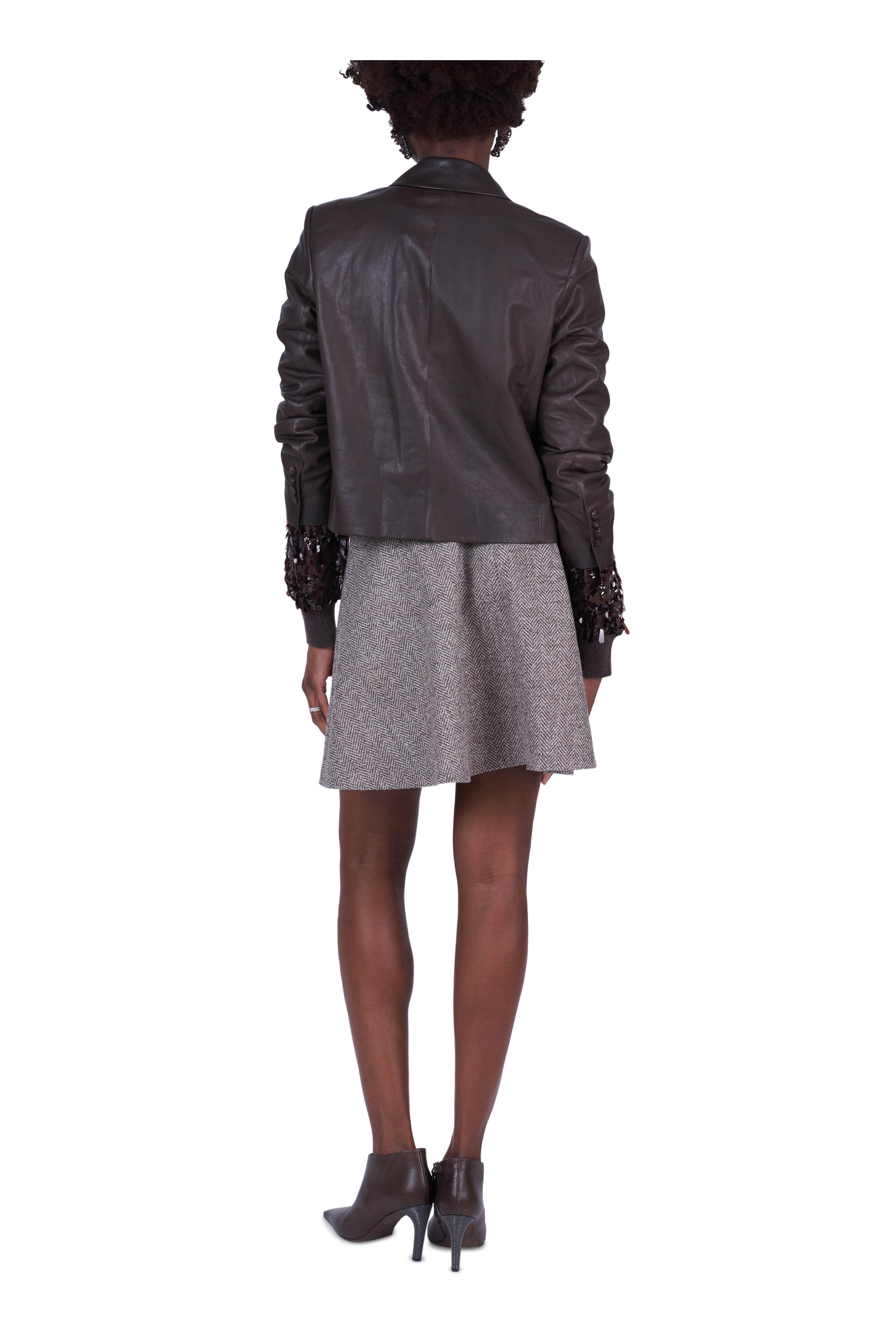 Brunello Cucinelli - Vintage Brown Leather Cropped Blazer