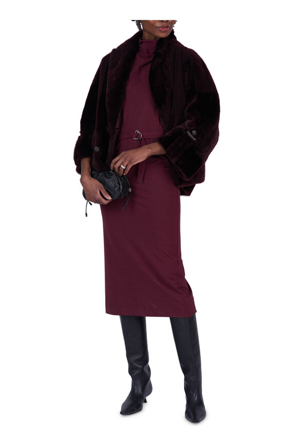 Brunello Cucinelli Burgundy Reversible Leather & Shearling Jacket - view 2