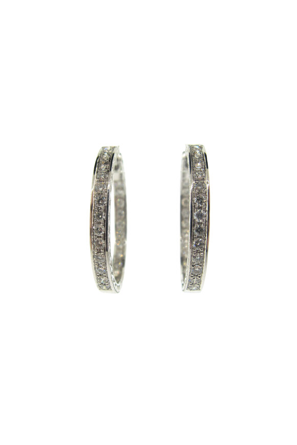 Loree Rodkin 18k White Gold Large Oval Diamond Etched Hoop - view 1