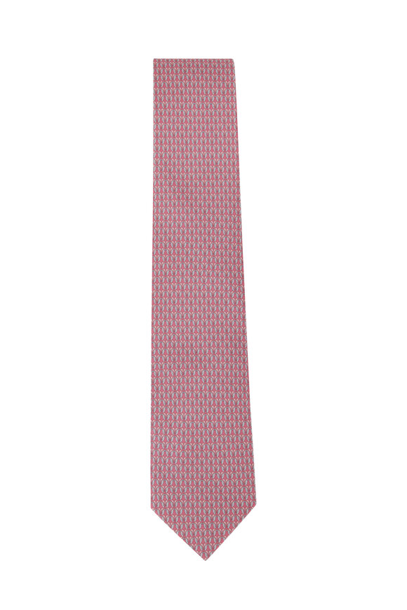 Ferragamo - Pink Bird Pattern Silk Necktie