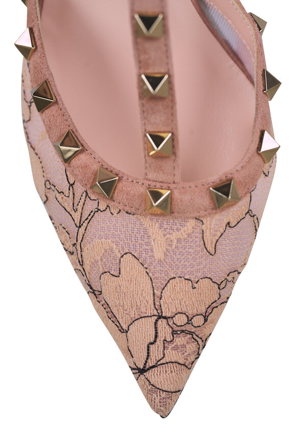 Valentino Garavani Rockstud Beige Lace Pump, 65mm - view 5