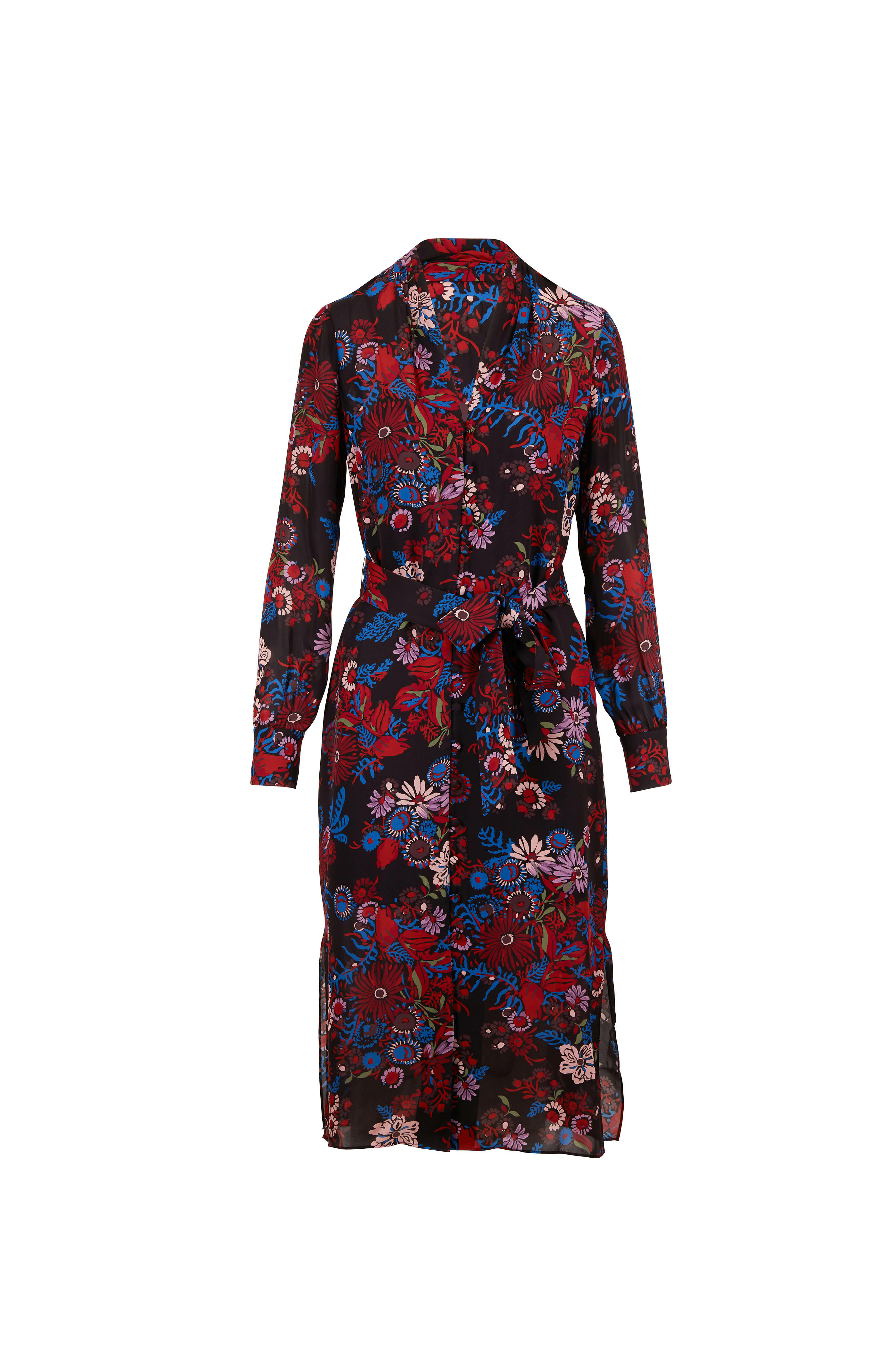 Veronica Beard - Leanne Black Multi Floral Long Sleeve Dress