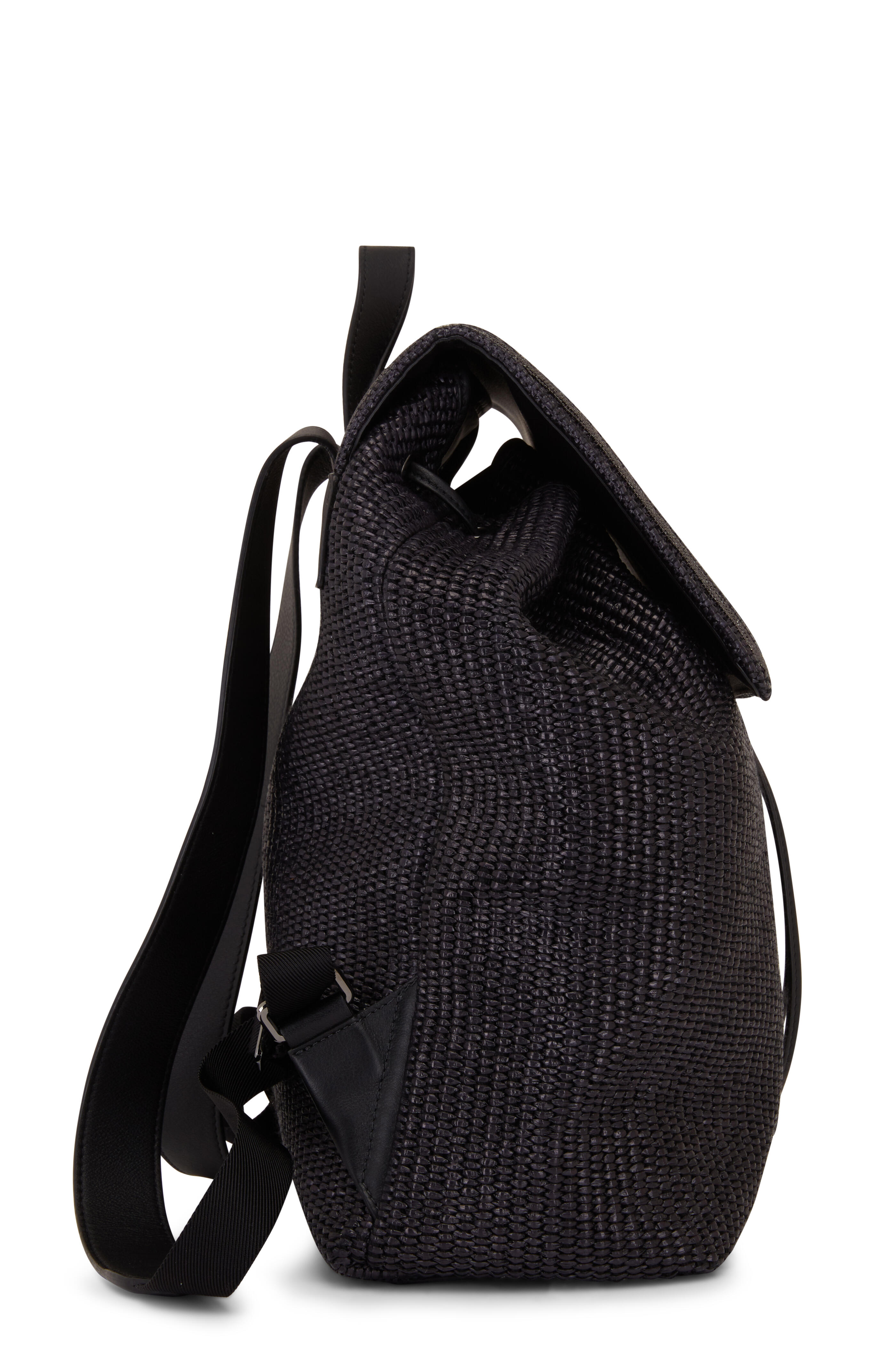 Brunello Cucinelli - Black Raffia Flap Backpack