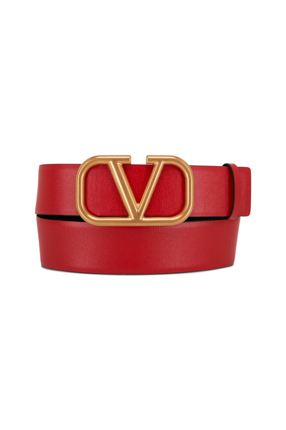 Valentino Garavani - Red & Black Leather VLogo Reversible Belt