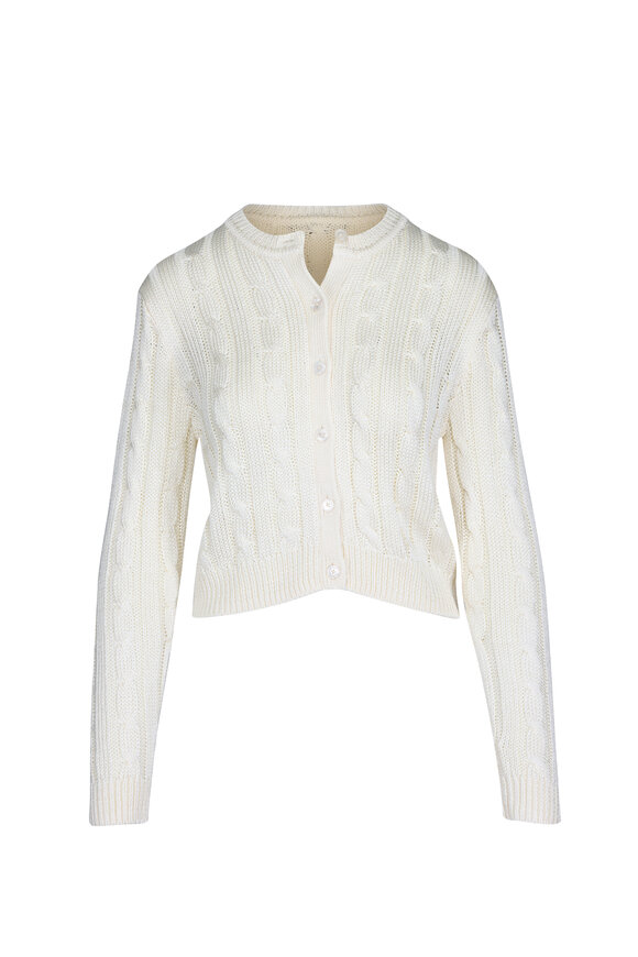 Ralph Lauren Cream Cable Knit Silk Cropped Cardigan