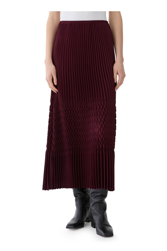 Lafayette 148 New York Aubergine Satin Plissé Straight Midi Skirt - view 2