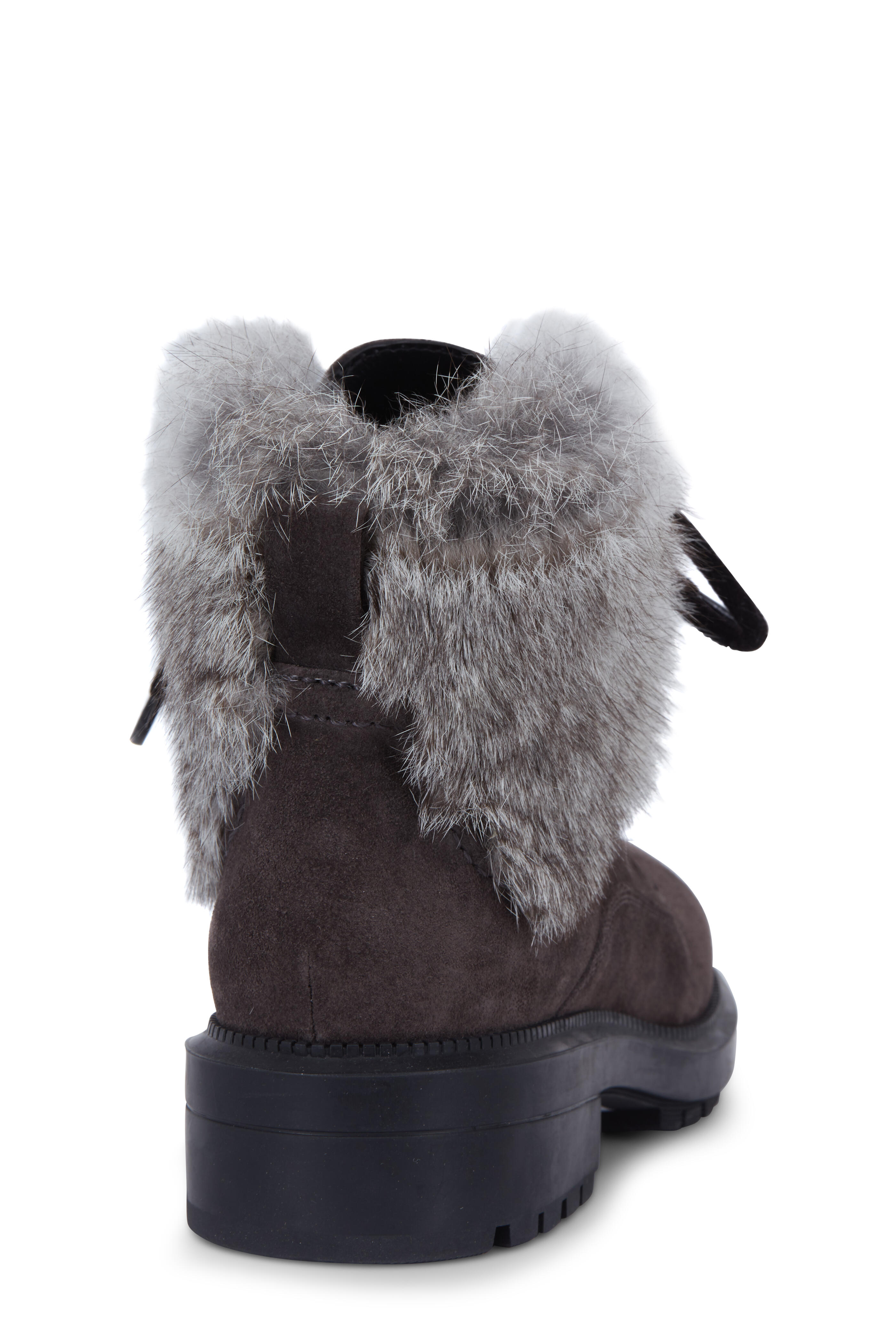 Aquatalia Lacy Gray Suede Fur Lace Up Bootie