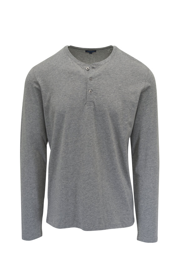 Patrick Assaraf Mist Gray Stretch Cotton Henley