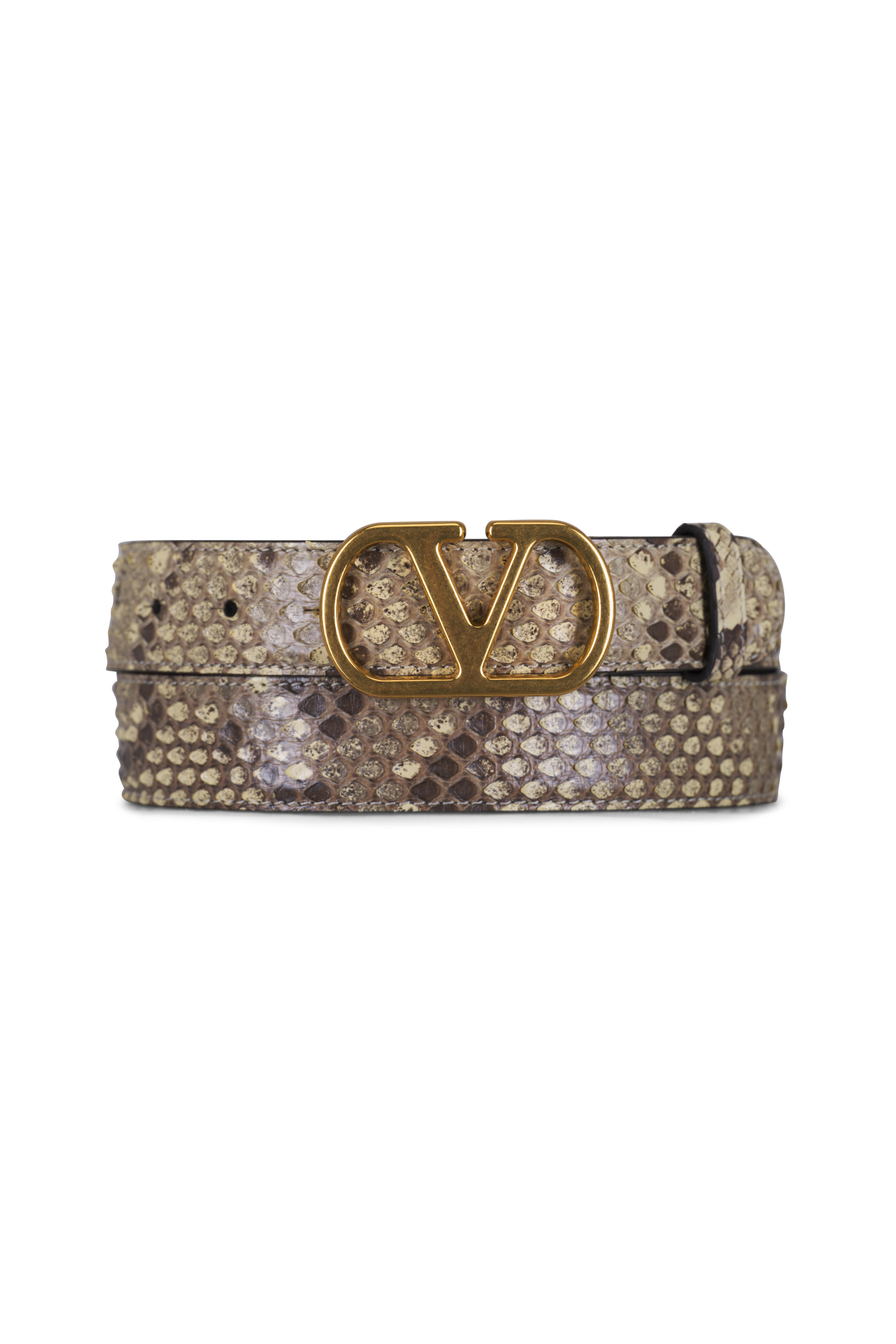 Valentino Garavani - Cream Snake V Logo Leather Belt