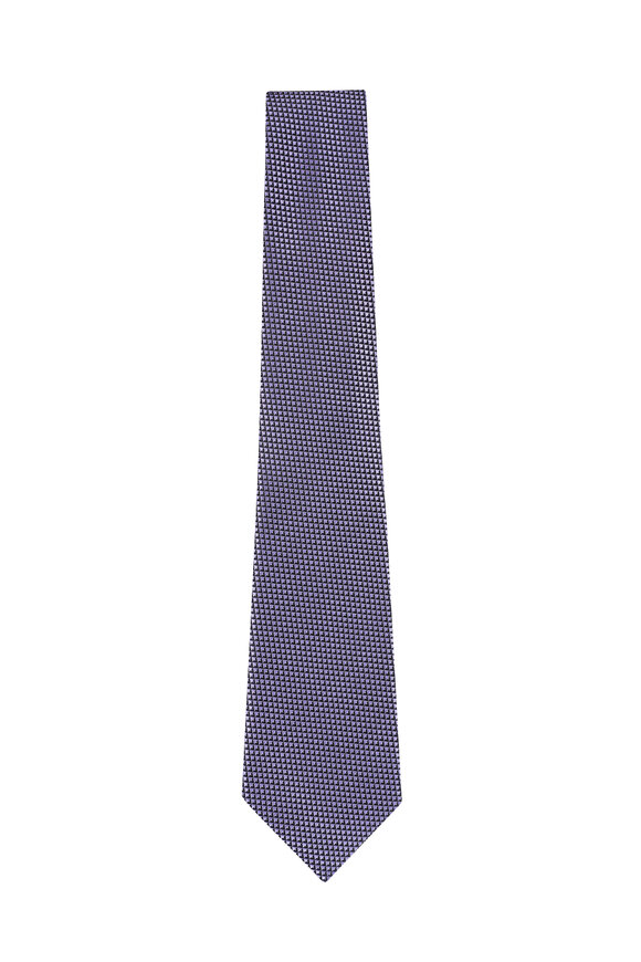 Zegna Medium Purple Textured Micro Dot Silk Necktie - view 1