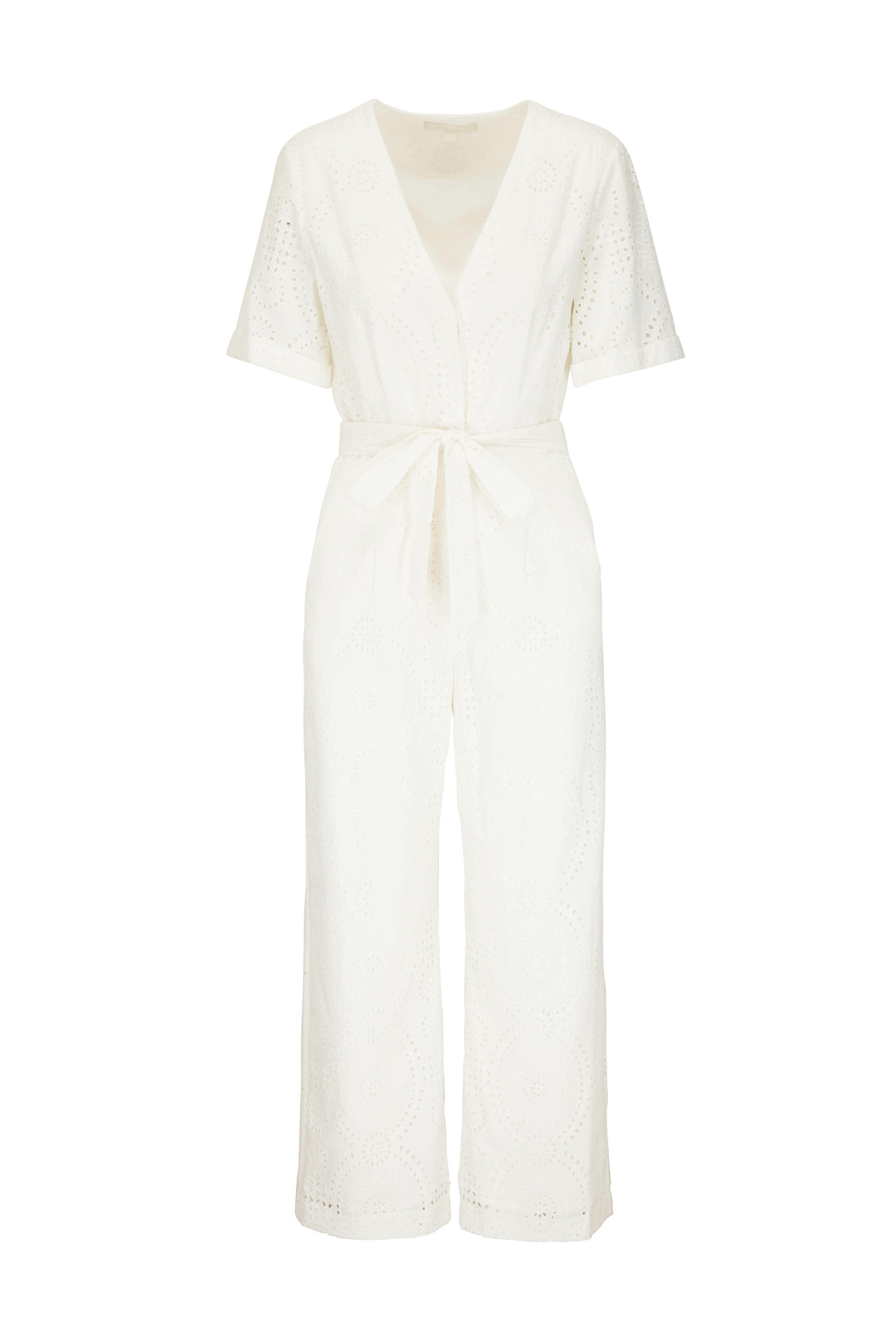 Simkhai - White Eyelet Short Sleeve Belted Jumpsuit