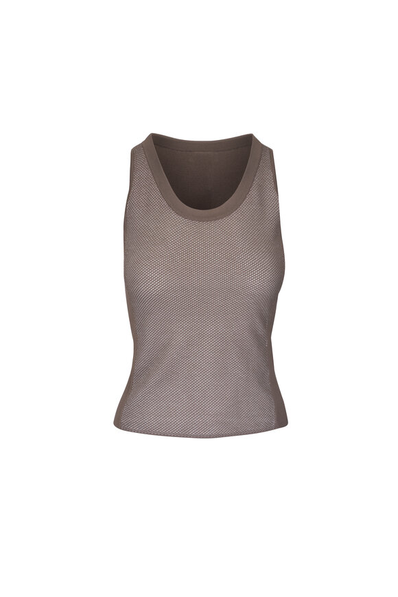 Akris Taupe & White Grid Knit Tank
