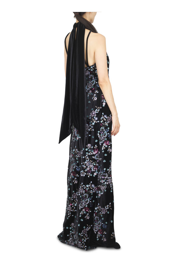 Talbot Runhof Black Velvet & Sequin Bloom Evening Gown - view 4