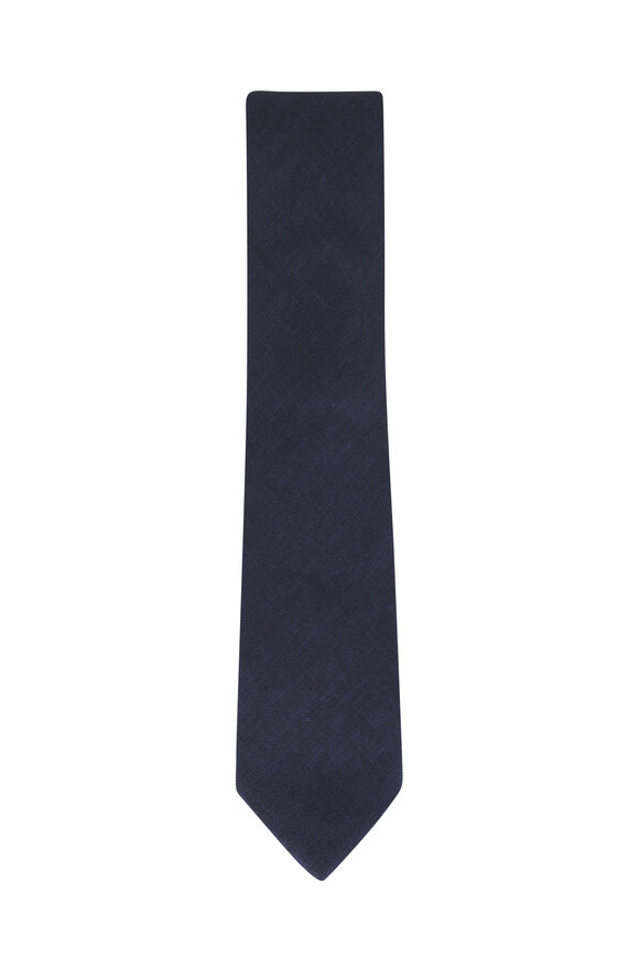 Edward Armah Dark Blue Solid Silk Necktie - view 1