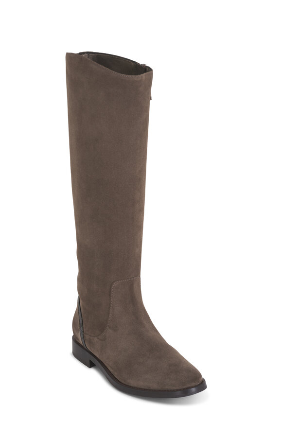 Brunello Cucinelli Taupe Suede Tall Boot
