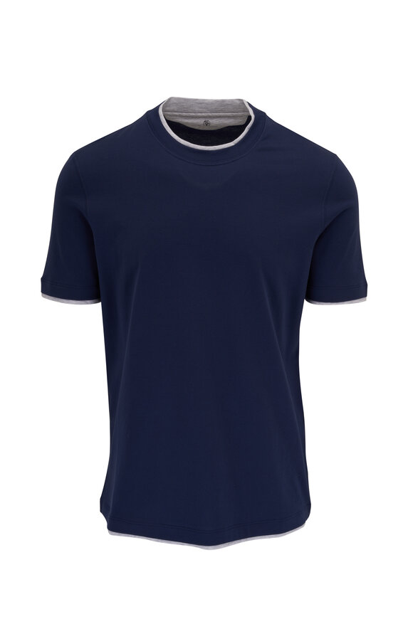 Brunello Cucinelli - Navy & Gray Tipped Cotton T-Shirt