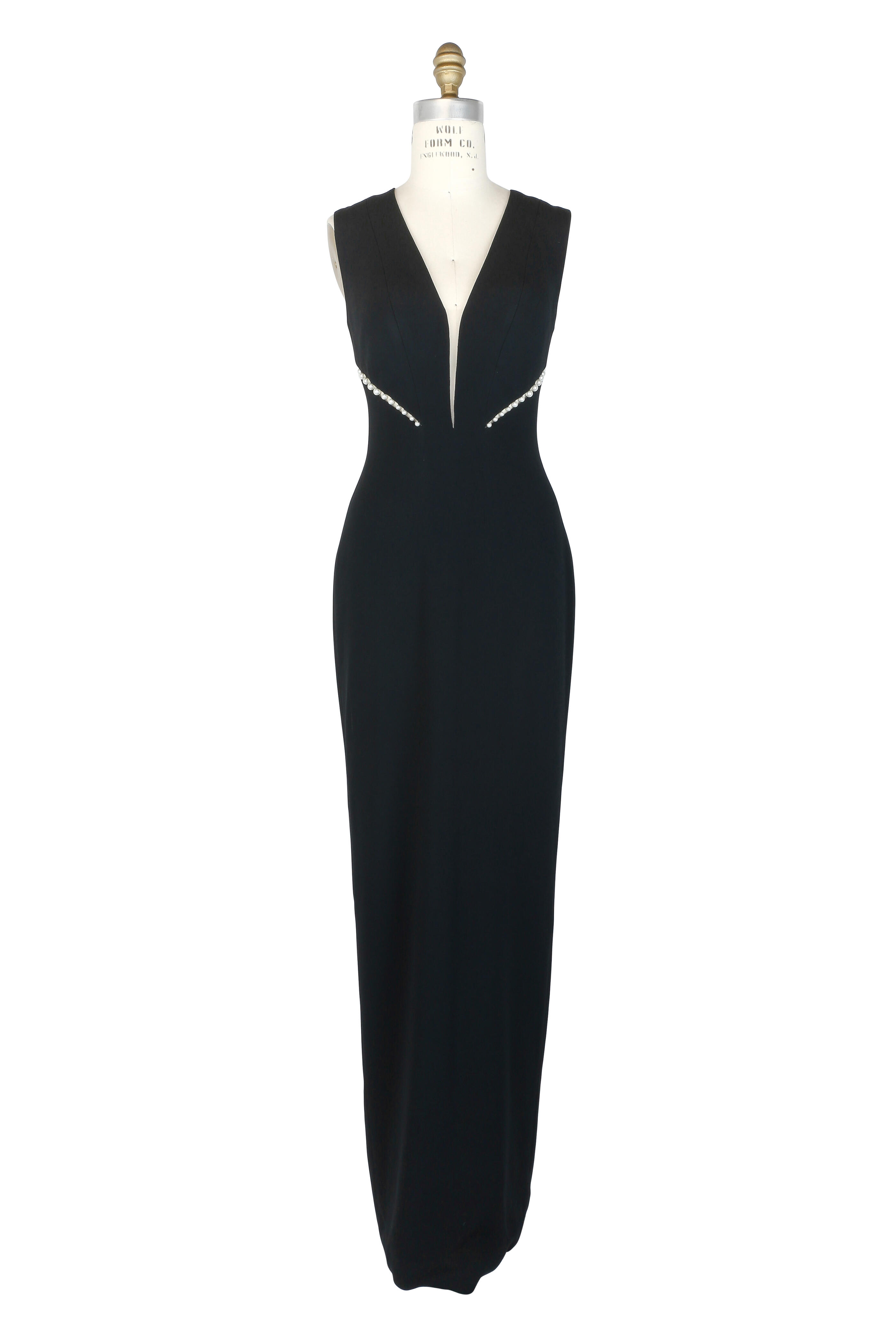 Pamella Roland - Black Cut-Out Pearl Column Dress