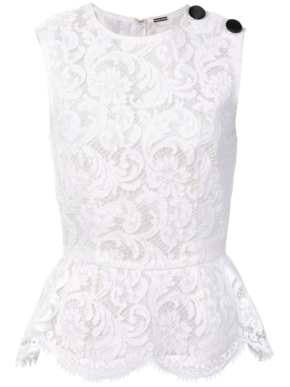 Adam Lippes - White Lace Sleeveless Peplum Top
