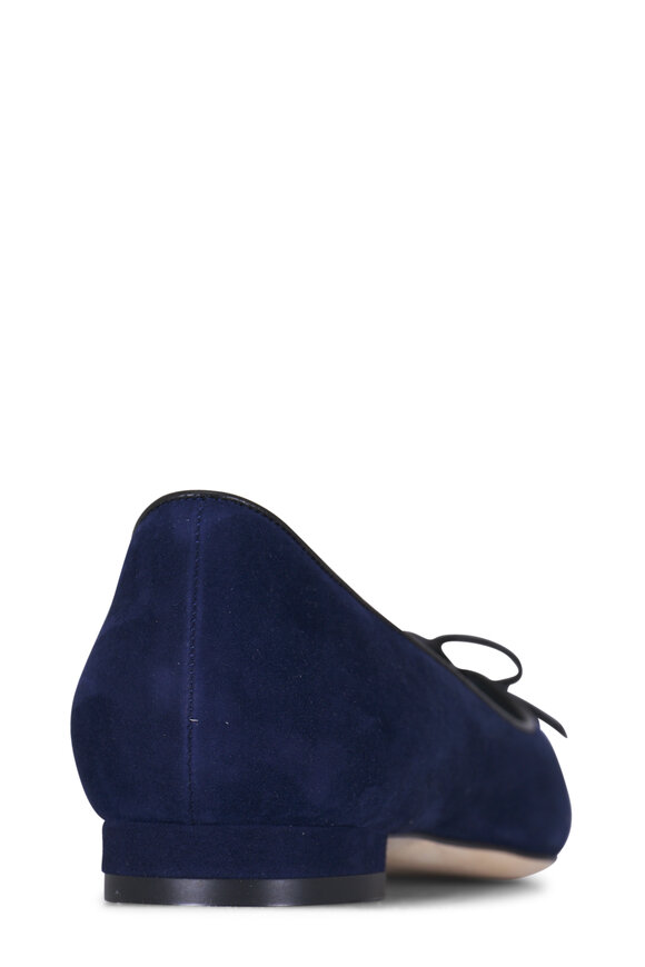 Manolo Blahnik - Esmaa Navy & Black Suede Flat, 10mm