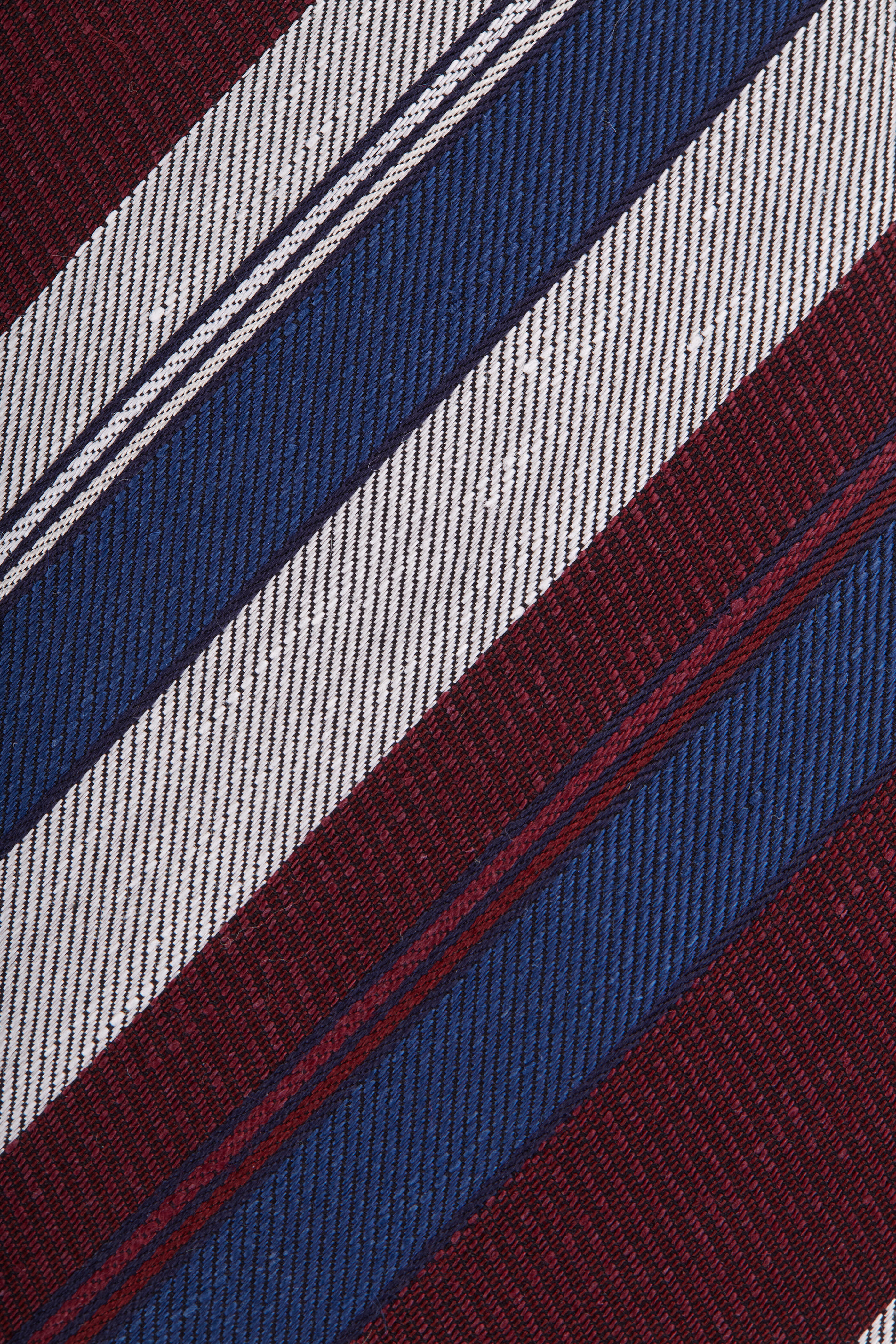 Kiton - Navy, Red & Silver Striped Silk Jacquard Necktie