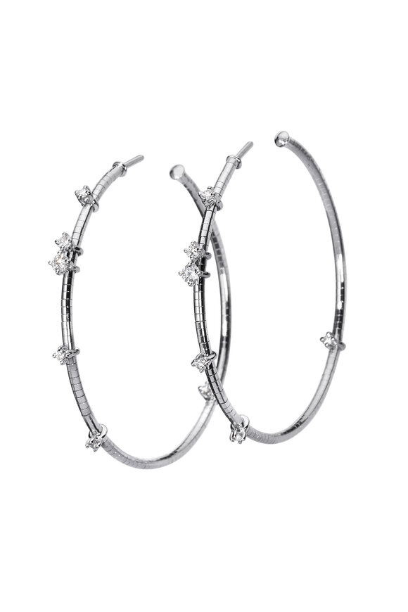 Mattia Cielo Rugiadi Flexible Diamond 18k White Gold Hoops