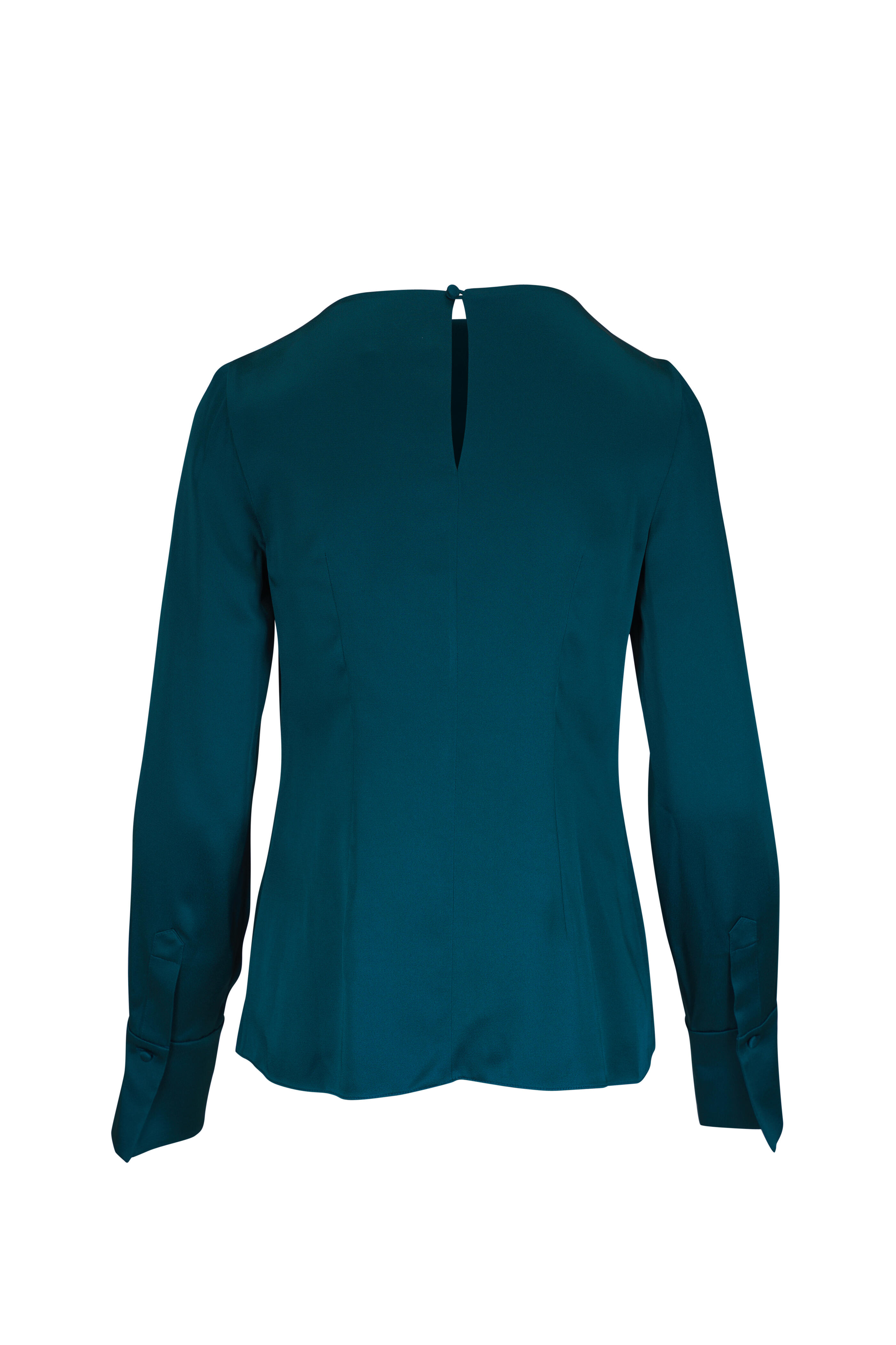 Erdem - Tempest Teal Satin Cady Long Sleeve Top