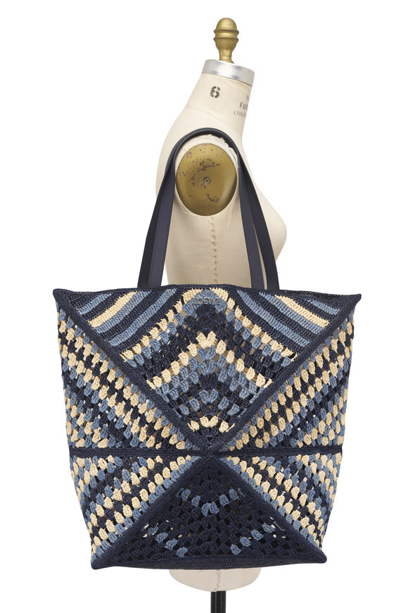Loewe XL Crochet Navy & Sky Blue Puzzle Fold Tote - view 5