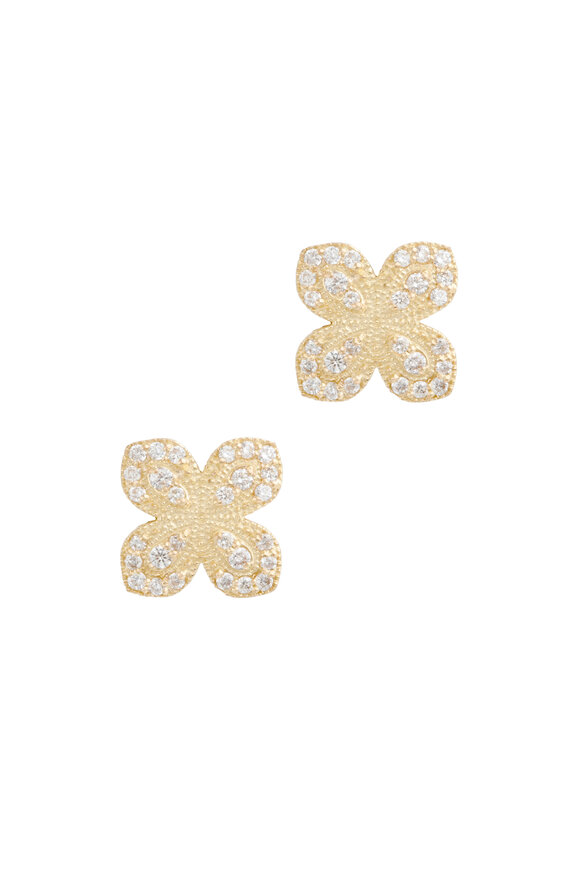 Jamie Wolf - Gold Flower Petal Pavé-Set Diamond Earrings