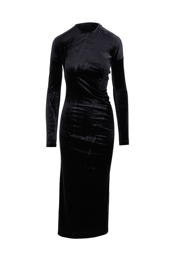 Totême Twisted Black Stretch Velvet Midi Dress 