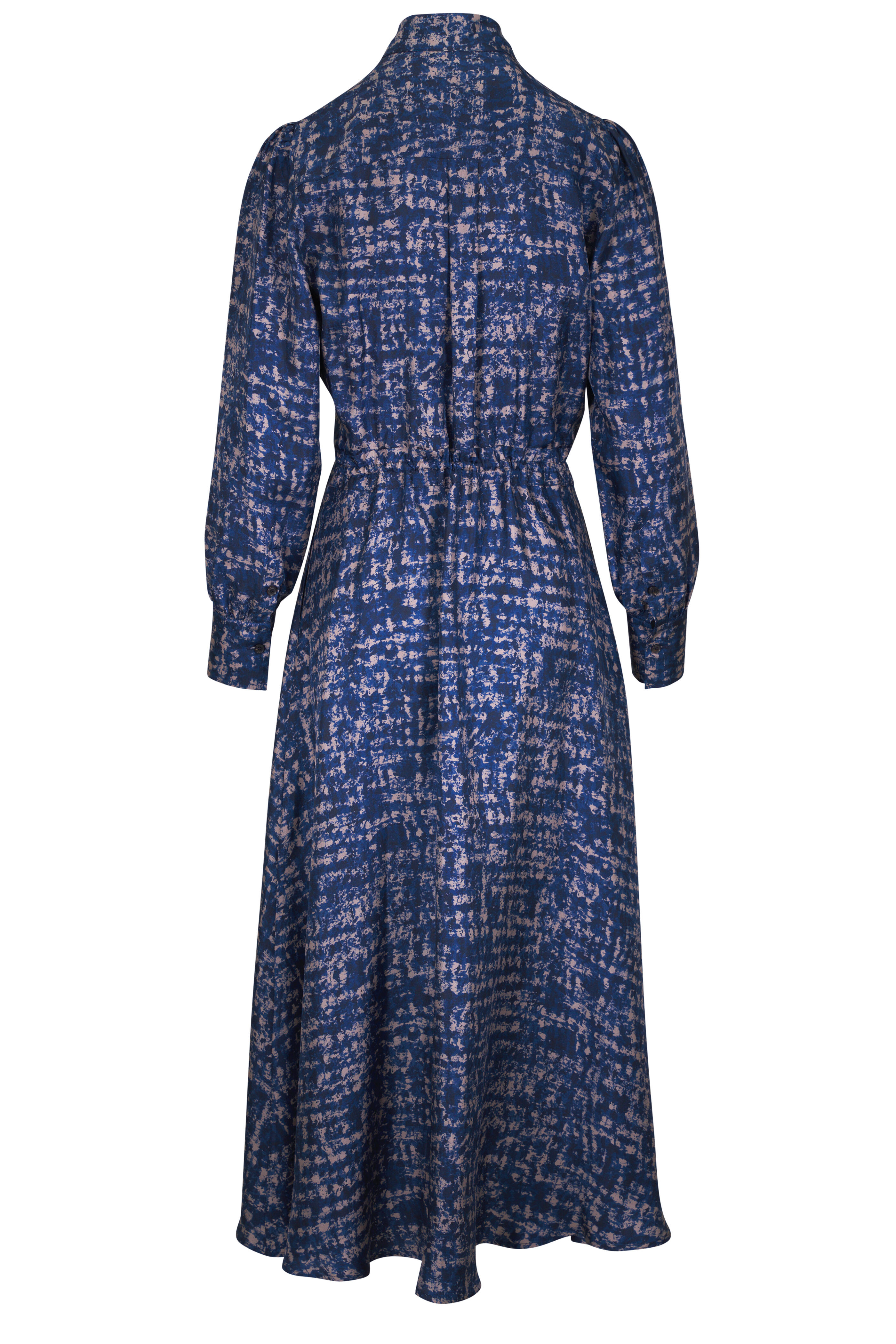 Kiton - Admiral Blue Printed Drawstring Silk Maxi Dress