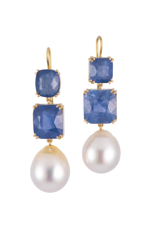 Sylva & Cie 18k Yellow Gold South Sea Pearl & Sapphire Earring