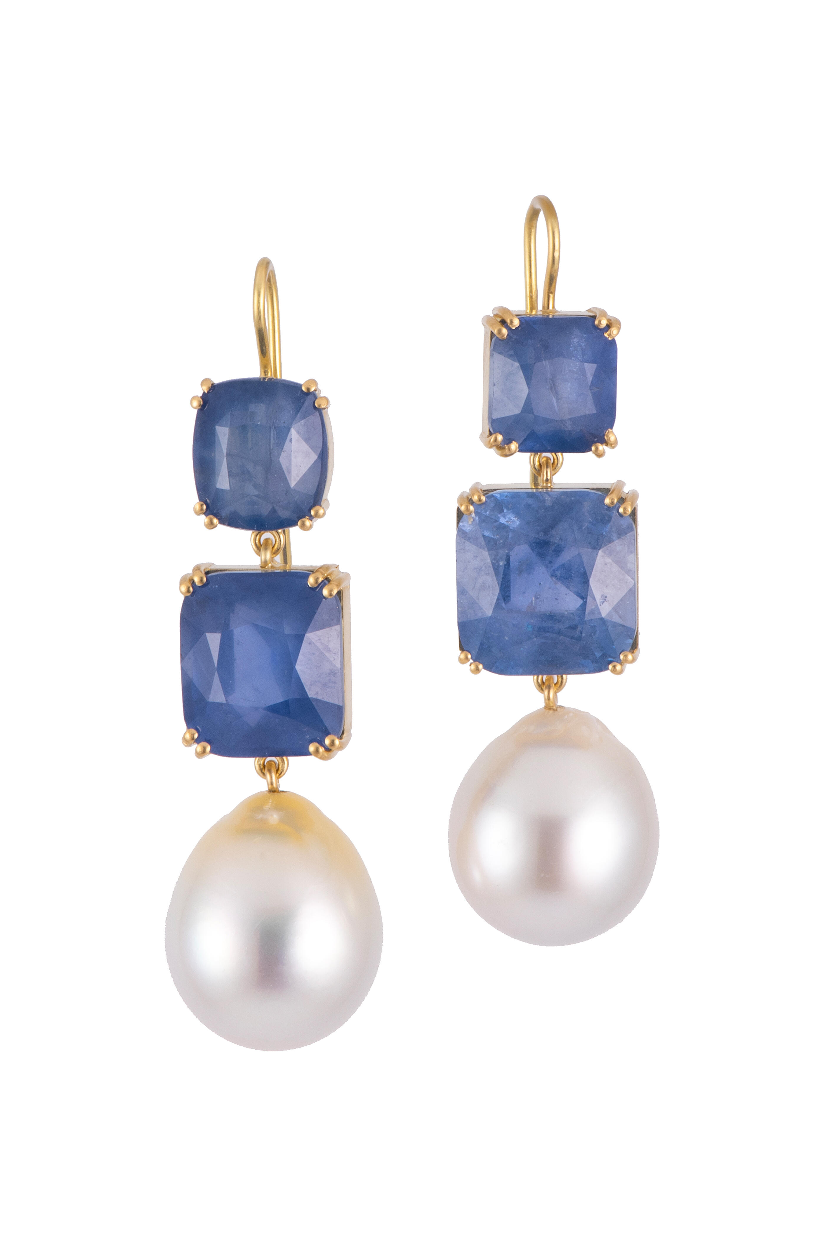 Sylva & Cie - 18k Yellow Gold South Sea Pearl & Sapphire Earring