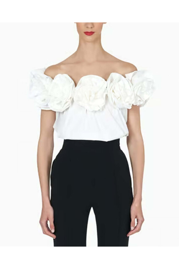 Carolina Herrera White Off The Shoulder Floral Blouse - view 2