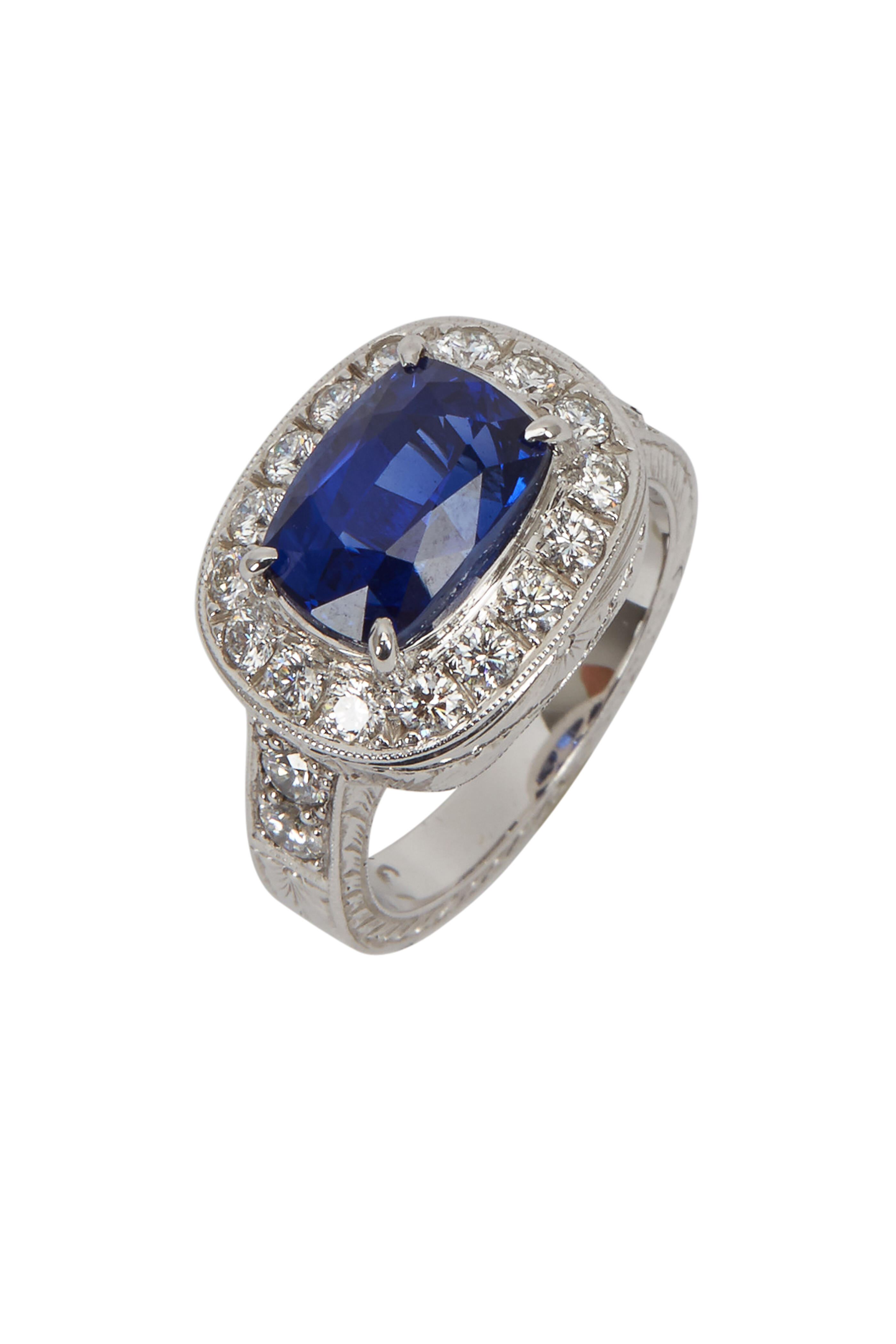 Fred Leighton - White Gold & Platinum Blue Sapphire Diamond Ring