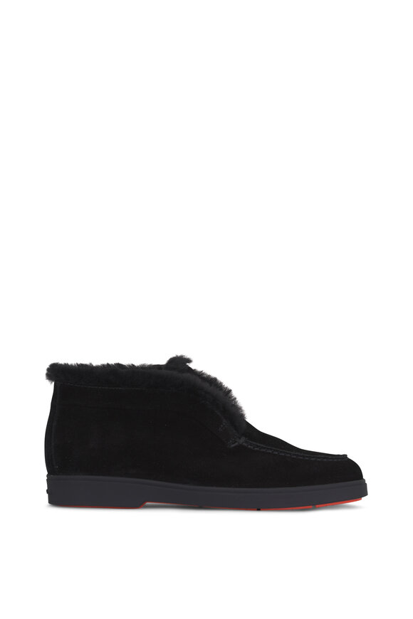 Santoni Fortune Shearling Black Suede Loafer - view 2