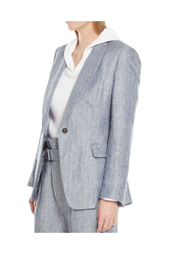 Brunello Cucinelli Oxford Herringbone Linen Jacket - view 3