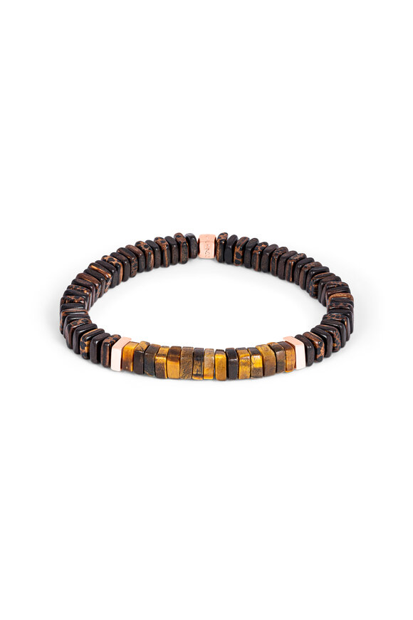 Tateossian Legno Tiger Eye, Palm & Ebony Stretch Bracelet