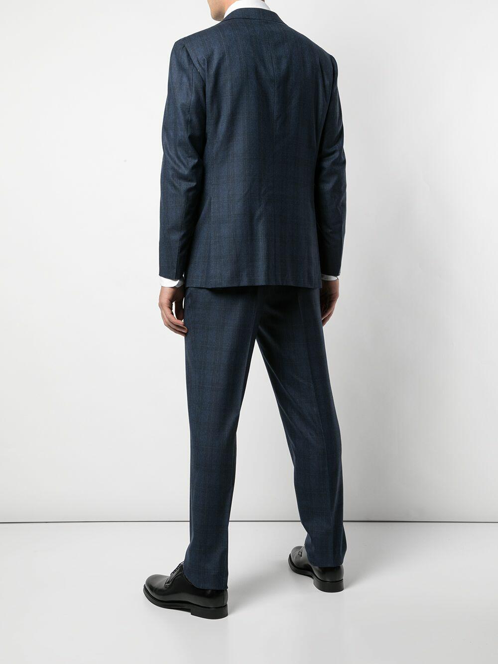Kiton - Navy Tonal Plaid Wool Suit